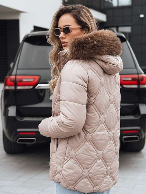 Ženska zimska jakna s krznom bež barve Dstreet TY5512