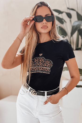 Ženska majica s krono BLINGESSO črna Dstreet RY2877