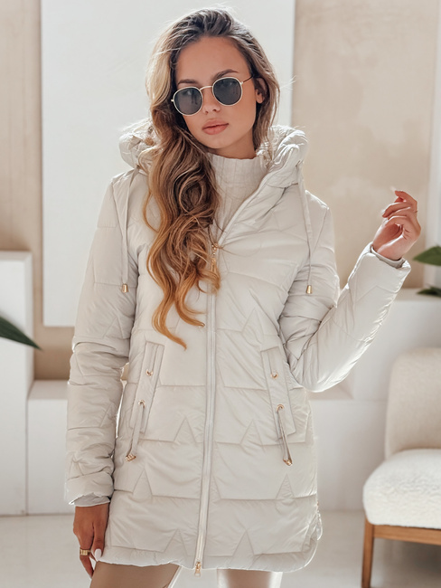 Ženska prešita zimska jakna s kapuco svetlo siva Dstreet TY5092