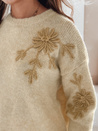Ženski pulover s cvetlično aplikacijo GIRLHERBAL krem Dstreet MY2546