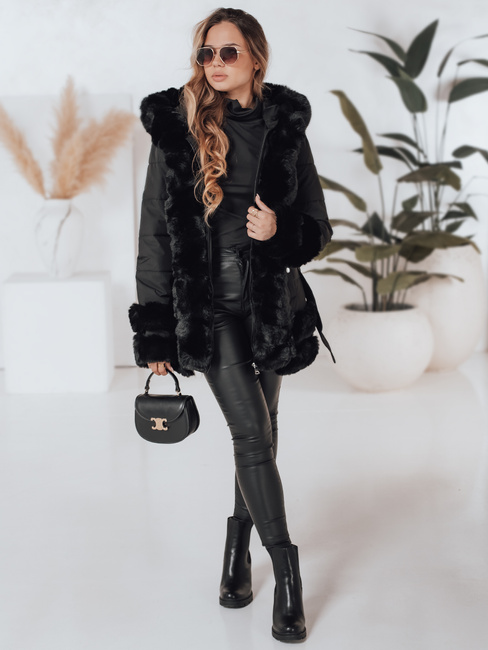 CITYGLANCE ženska zimska jakna z umetnim krznom črna Dstreet TY5045