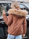 Ženska zimska prešita jakna s kapuco rjave barve Dstreet TY5231