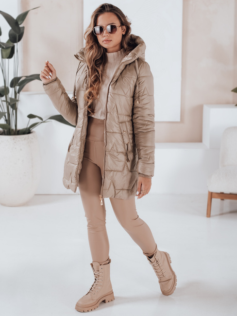 Ženska prešita zimska jakna s kapuco v kamelji barvi Dstreet TY5091