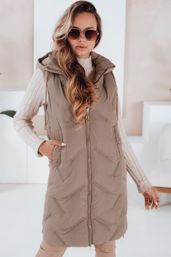 Ženska dolga prešita jopica s kapuco kamelje barve Dstreet TY5098