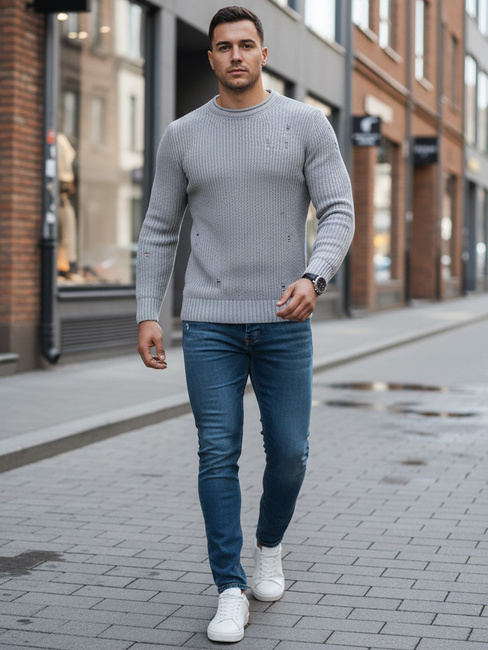 Moški klasičen pulover Barva Svetlosiva DSTREET WX1989