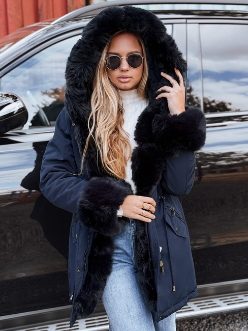 Ženska zimska jakna parka s krznom CHARMFUR mornarsko modra Dstreet TY5132