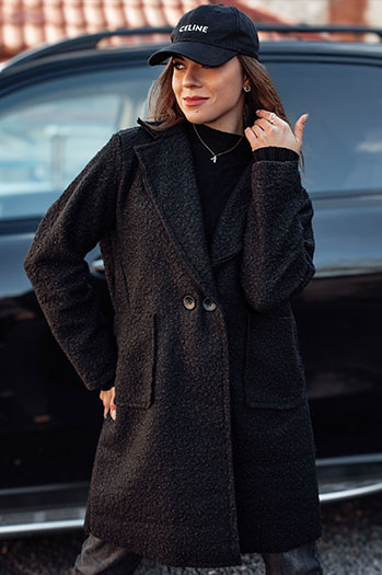 Ženski prevelik plašč BARALITE iz jagnječje kože črne barve Dstreet NY0709