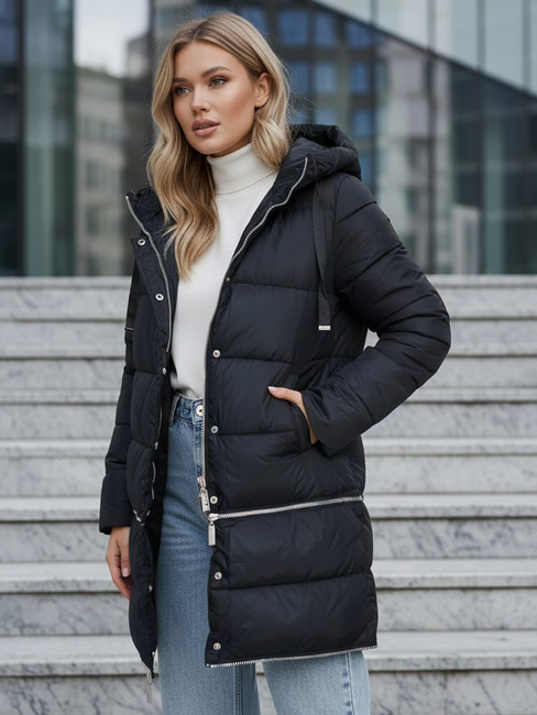 Ženska zimska dolga jakna mornarsko modra Dstreet TY5467