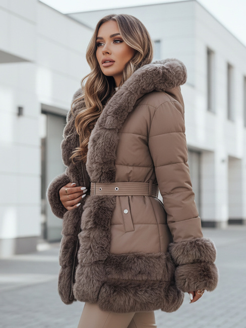 Kurtka damska zimowa CITYGLANCE z futerkiem brązowa Dstreet TY5048