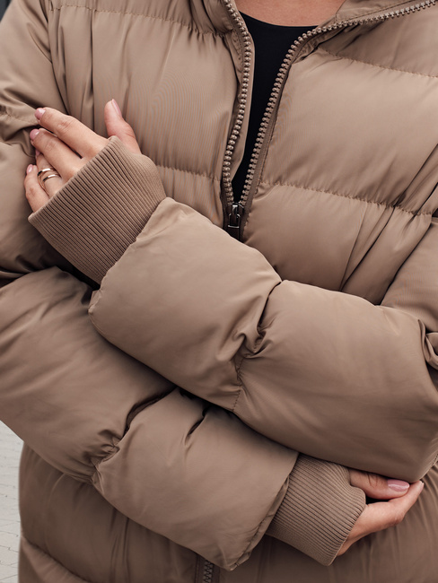 Ženska zimska dolga prešita jakna FABWARM beige Dstreet TY4621