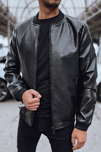 Moška usnjena jakna bomber black Dstreet TX4706