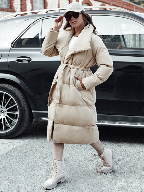 Ženski zimski dolgi prešiti plašč FAVI beige Dstreet TY4572