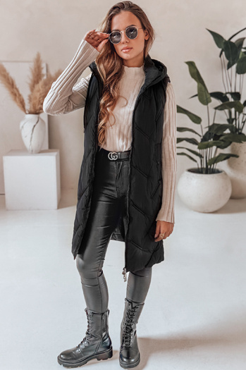 Ženska dolga prešita jopica s kapuco črna Dstreet TY5096