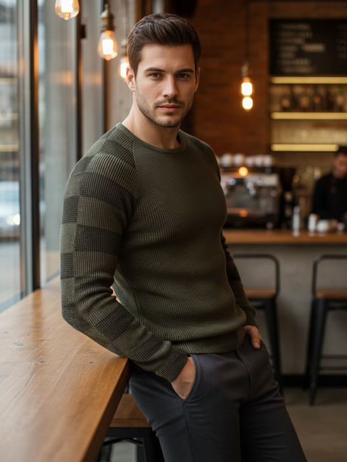 Moški klasičen pulover Barva Kaki DSTREET WX1637