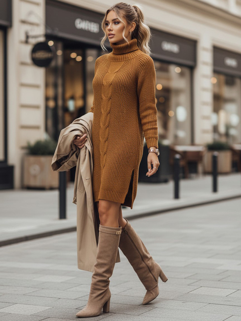 Ženski pulover z ovratnikom MERCIA Barva gorčična DSTREET MY1876