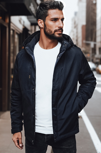 Moška prehodna jakna s kapuco mornarsko modra Dstreet TX4996