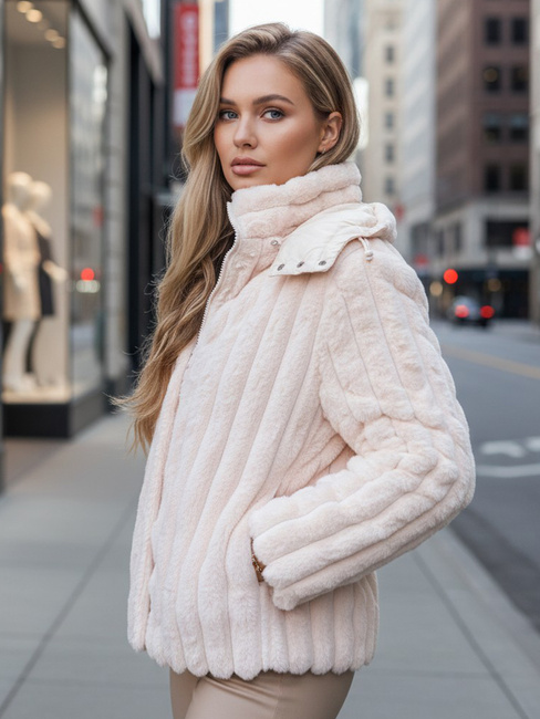 Ženska krznena jakna s kapuco roza Dstreet TY5277z