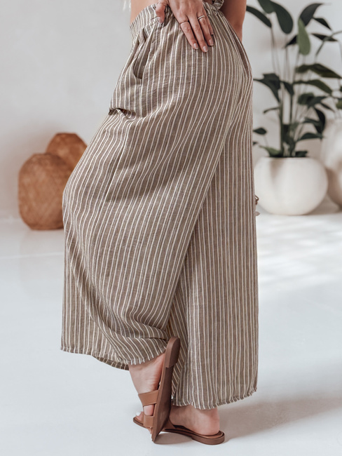 MODERESS ženske črtaste široke hlače rjave barve Dstreet UY2695