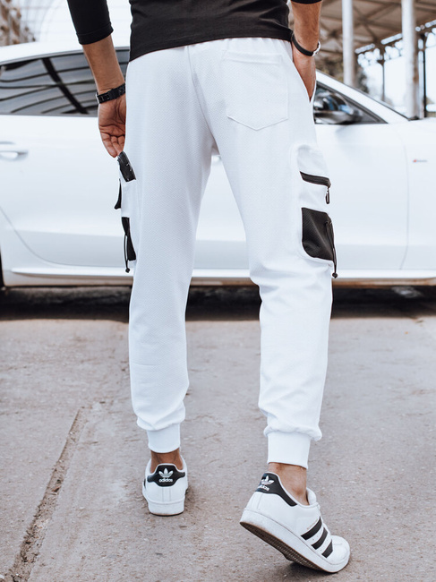 Spodnie męskie dresowe bojówki białe Dstreet UX4370