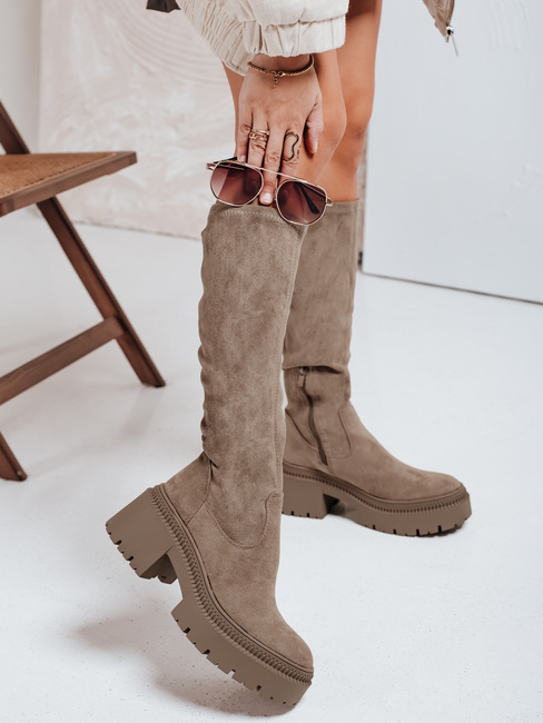 Ženski semiš škornji na debelem podplatu bež Dstreet ZY1167