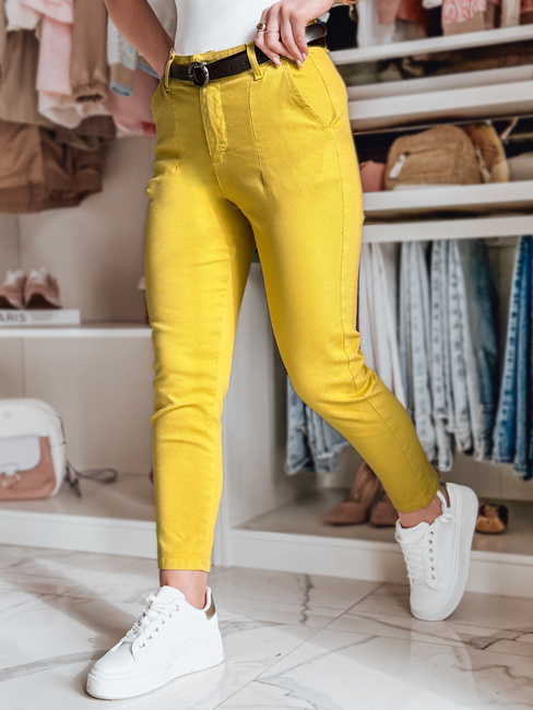 Ženske hlače tankega kroja s pasom TAIRONIK mustard Dstreet UY2539