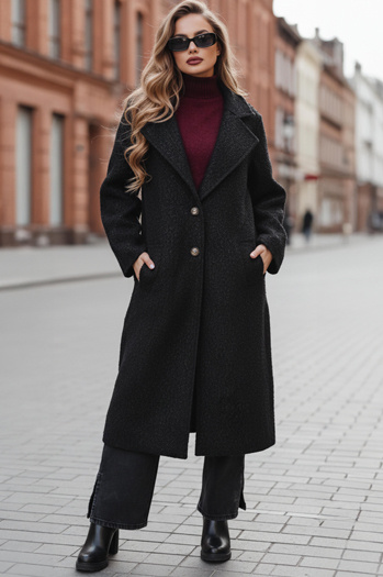 Ženski dolgi plašč iz ovčje kože črne barve Dstreet NY0754z