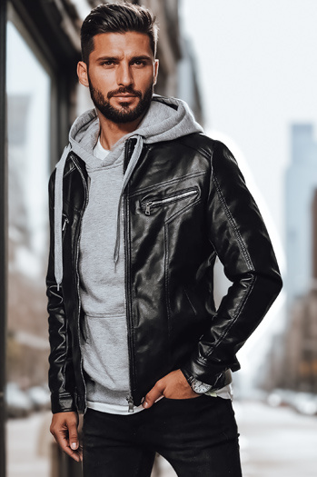 Moška usnjena jakna črna Dstreet TX4330