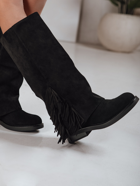 Ženski semiš škornji z naramnicami črne barve Dstreet ZY1268