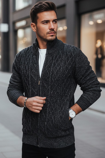 Moški pulover brez gumbov temno sive barve Dstreet WX2252z