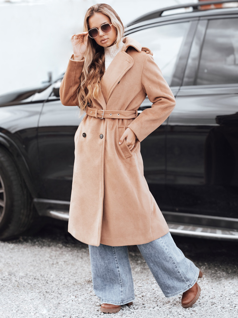 Ženski zimski plašč classic trench camel Dstreet NY0763