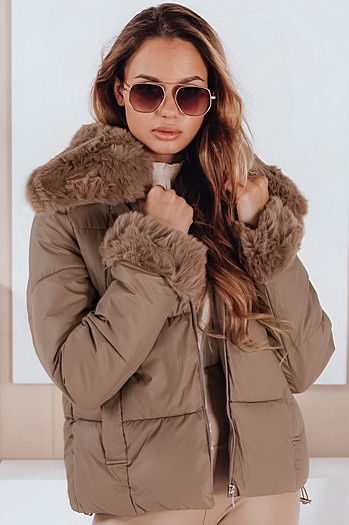 Ženska prešita kratka jakna s krznom Dstreet camel TY5069