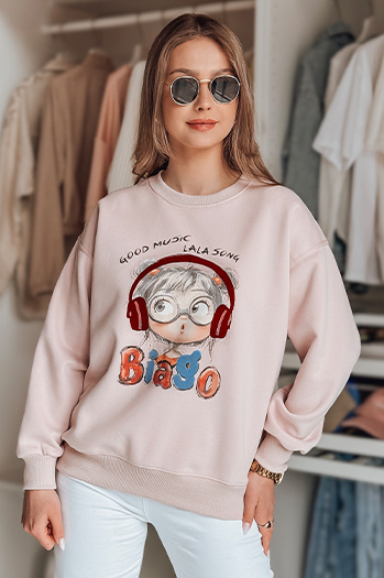 Ženska bluza s potiskom LALA VIBE roza Dstreet BY1505