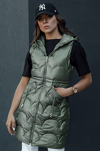 Ženski prešiti jopič s kapuco CHARMVEST zelen Dstreet TY4453