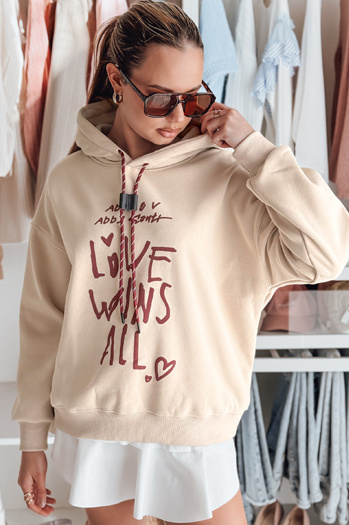 Ženska prevelika majica s kapuco LOVEWILL beige Dstreet BY1471