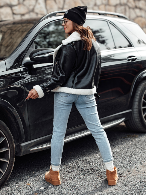 Ženska zimska usnjena jakna BELLCIAO black and beige Dstreet TY4685