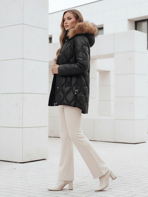 Ženska zimska jakna LUMORE prešita s kapuco črna Dstreet TY5015