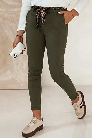 Ženske hlače CHARMYOU iz džinsa s pasom olivne barve Dstreet UY2270