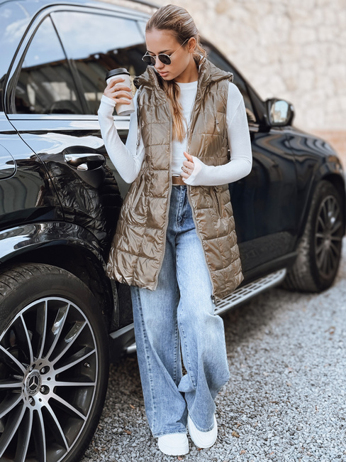 Kamizelka damska pikowana z kapturem złota Dstreet TY5258