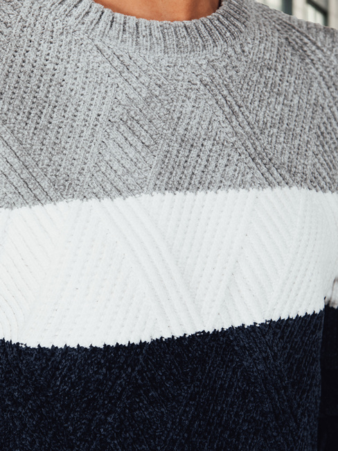 Moški pulover z okroglim vratnim izrezom sive barve mornarsko modre barve Dstreet WX2320