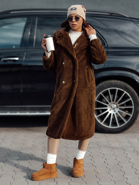 Ženski zimski plašč LUXERII z dolgim krznom kamelje barve Dstreet TY4690