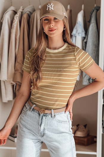 LINESS ženska črtasta osnovna majica kamelja barva Dstreet RY2819