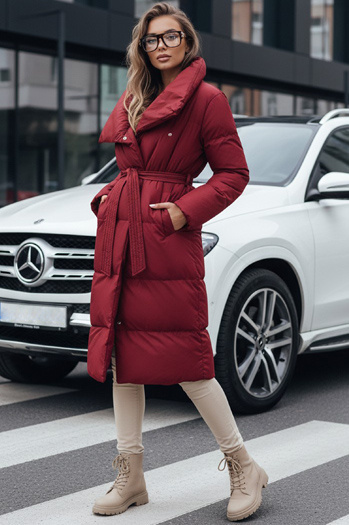 Ženski dolgi prešiti plašč FAVI bordo barve Dstreet TY4961