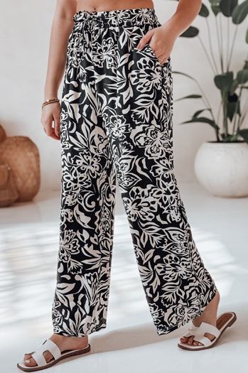 Ženske hlače iz blaga s širokimi nogami TROPICAL SUN black Dstreet UY2634