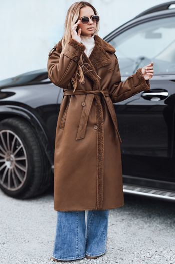 Ženski zimski plašč CHICFROST dolg rjav usnjen Dstreet TY4992