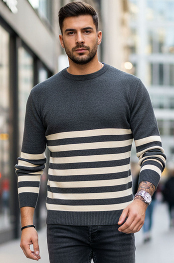 Moški črtast pulover Barva Temno siva DSTREET WX2133