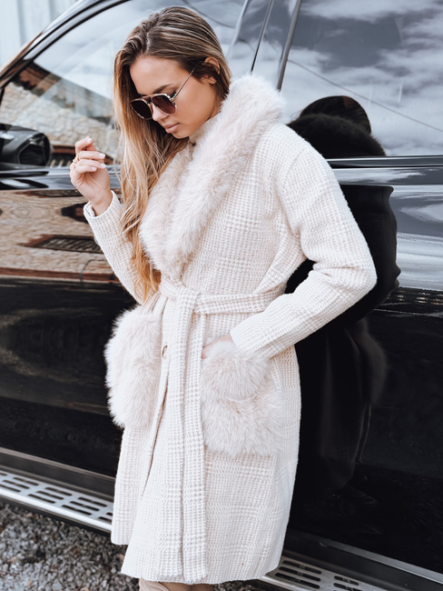 Ženski krznen plašč bež Dstreet TY5278