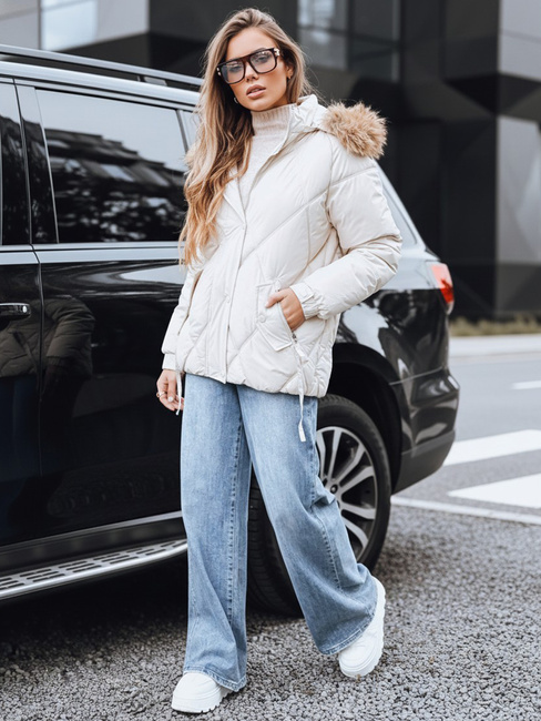 Ženska zimska prešita jakna s kapuco bela Dstreet TY5236