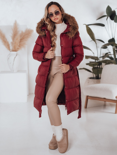 Ženska prešita zimska jakna s krznom STYLEBELLA rdeča Dstreet TY5008