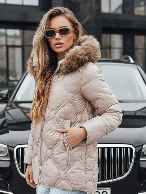 Ženska zimska jakna s krznom bež barve Dstreet TY5512