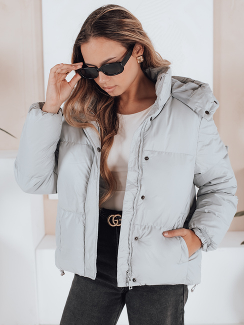 Ženska prehodna usnjena jakna COLLAR siva Dstreet TY5190